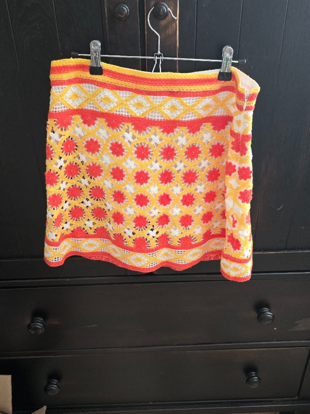 Chelsea & Violet colorful crochet mini skirt with floral pattern NWT